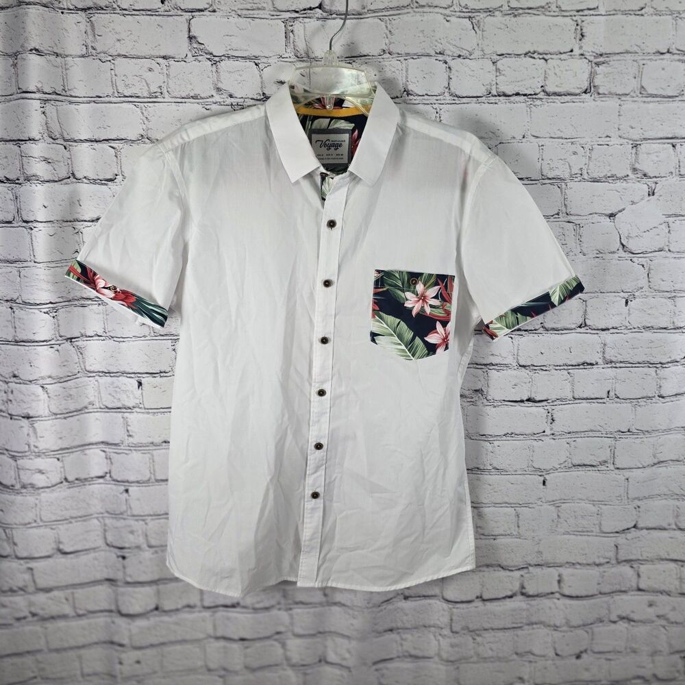 Voyage Craft+Flow Floral Pocket Shirt Medium White Tropical Print